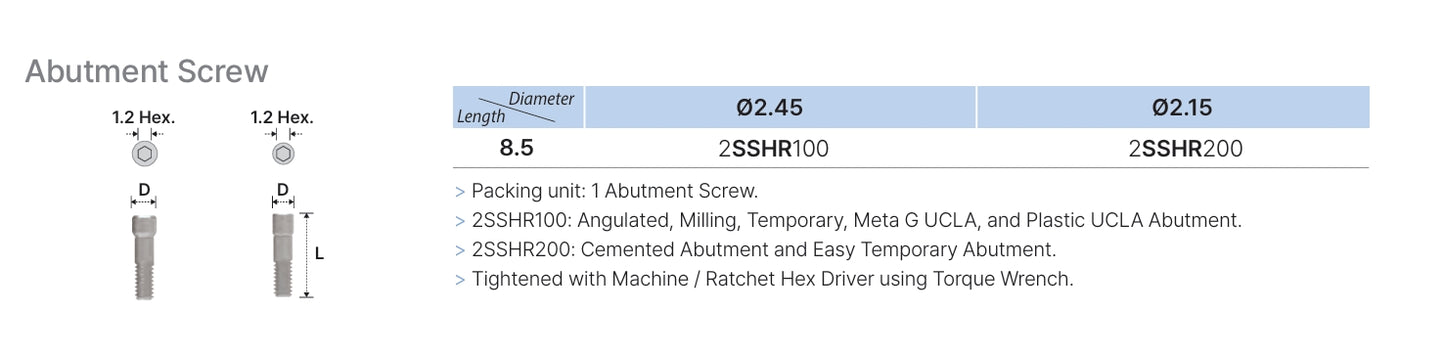 Abutment Screw - Cemented Abutment and Easy Temporary Abutment